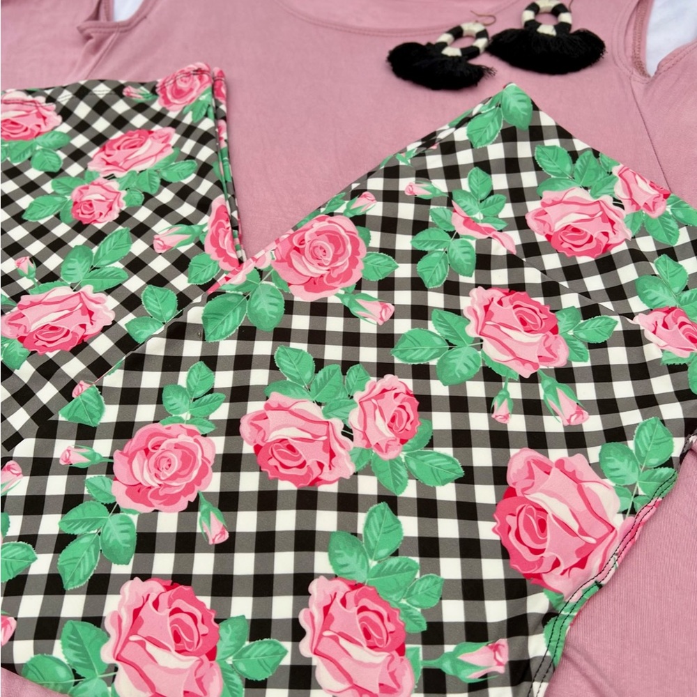 Women’s Floral Gingham Leggings - Pink